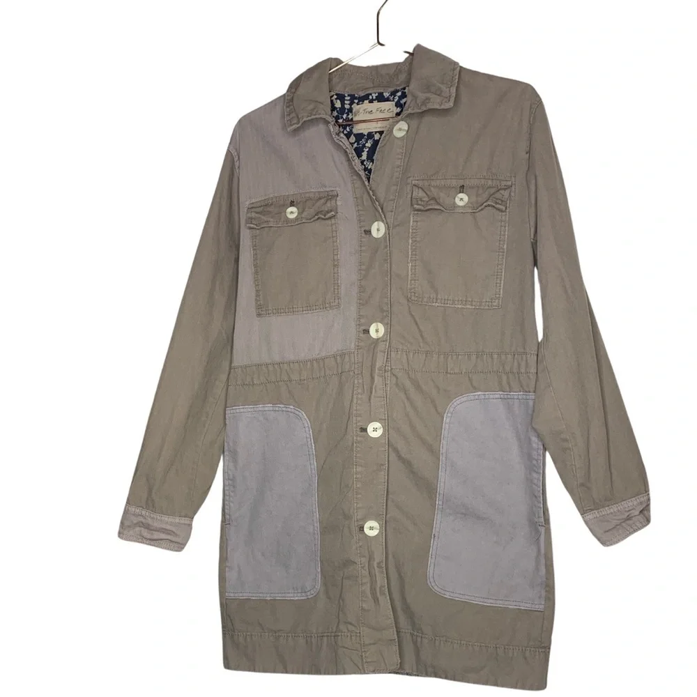 Free People Olive Green Patchwork Military Jacket - Picture 2 of 6